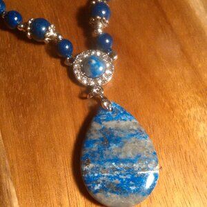 Lapis Lazuli And Austrian Crystal Silvertone Necklace